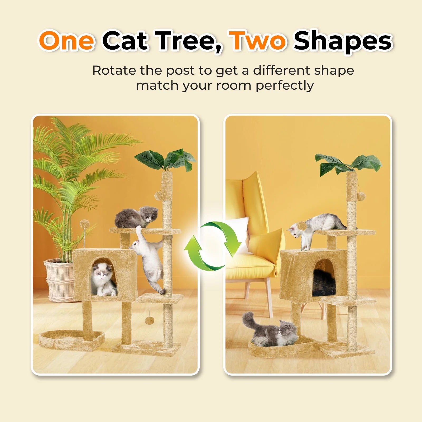 Cat Tree,52In Cat Tower for Indoor Cats, Cat Tree with Scratching Posts Plush Perch Stand, Cat Condo with Funny Toys Kittens Pet Play House,Beige