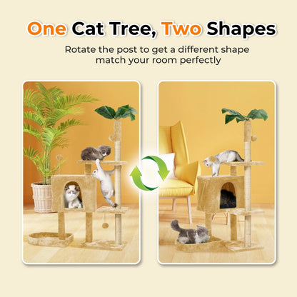 Cat Tree,52In Cat Tower for Indoor Cats, Cat Tree with Scratching Posts Plush Perch Stand, Cat Condo with Funny Toys Kittens Pet Play House,Beige