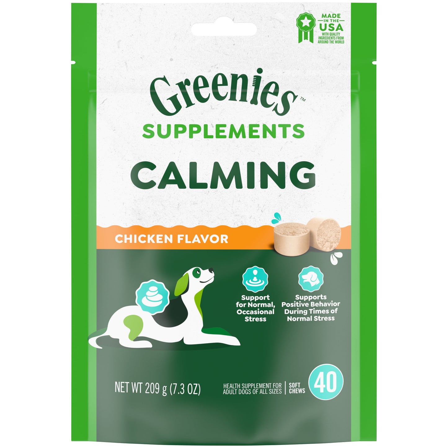 Calming Dietary Supplement Soft Dog Chews for Anxious Dogs, Chicken Flavor, 40 Count Bag