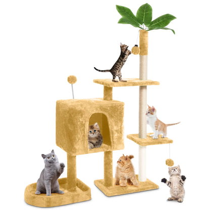 Cat Tree,52In Cat Tower for Indoor Cats, Cat Tree with Scratching Posts Plush Perch Stand, Cat Condo with Funny Toys Kittens Pet Play House,Beige